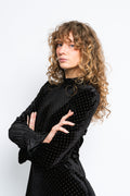 Yasriva LS High Neck Velvet Dress - Black