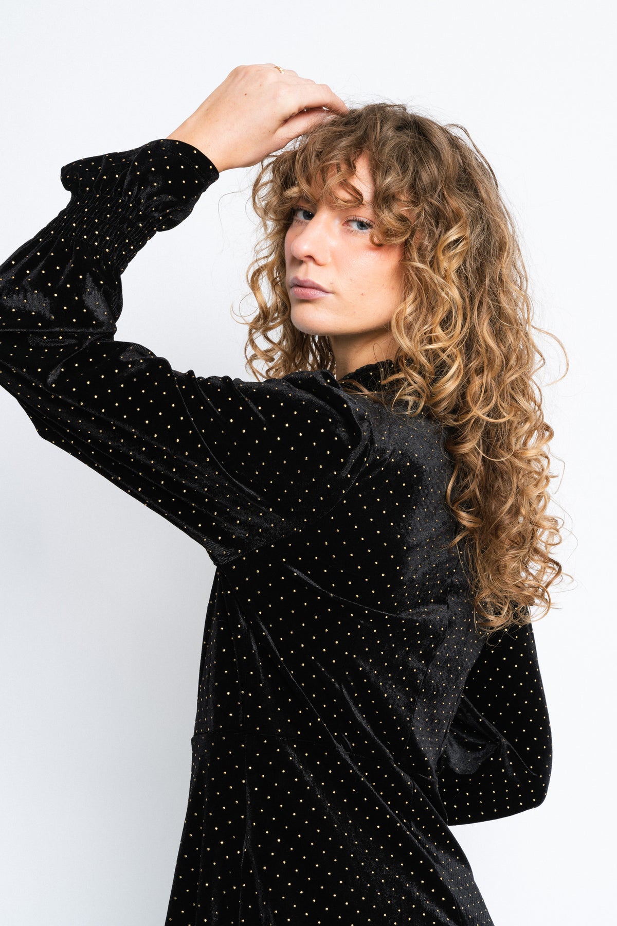 Yasriva LS High Neck Velvet Dress - Black