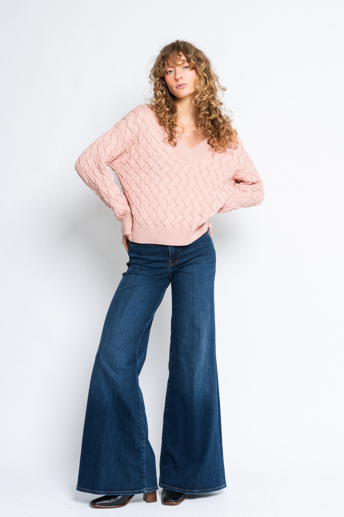 Textured Cotton V-Neck - Autumn Sunset
