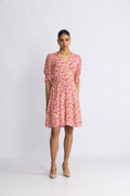 Koko Dress Short Open Back Short Sleeves - Red Flower