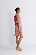Koko Dress Short Open Back Short Sleeves - Red Flower