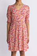 Koko Dress Short Open Back Short Sleeves - Red Flower