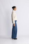 Selected Sia Ras Ls Knit Zipper Kofta - Snow White Melange