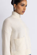 Selected Sia Ras Ls Knit Zipper Kofta - Snow White Melange