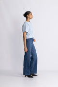 Selected Femme Penelope 2/4 Ruffle Tee - Cashmere Blue