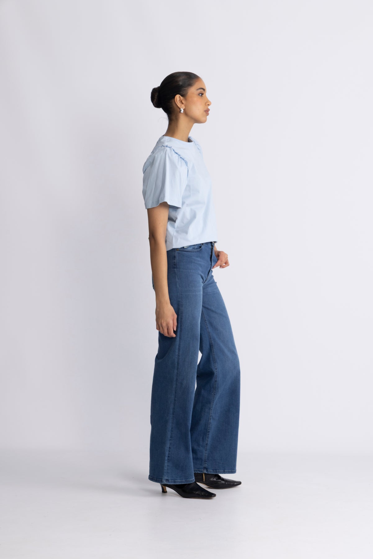 Selected Femme Penelope 2/4 Ruffle Tee - Cashmere Blue