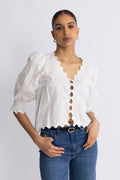 Gemmacc Embroidery SS Shirt - Vit