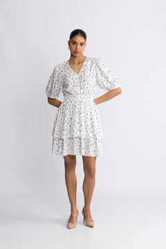 Amelina Vealine 2/4 Dress Aop - Aqua Haze Flwr