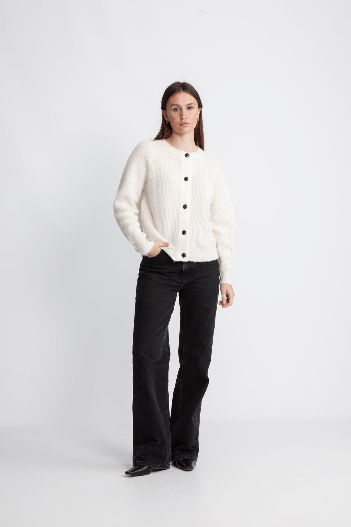 Selected Femme Lulu Stickad Kofta - Snow White Melange