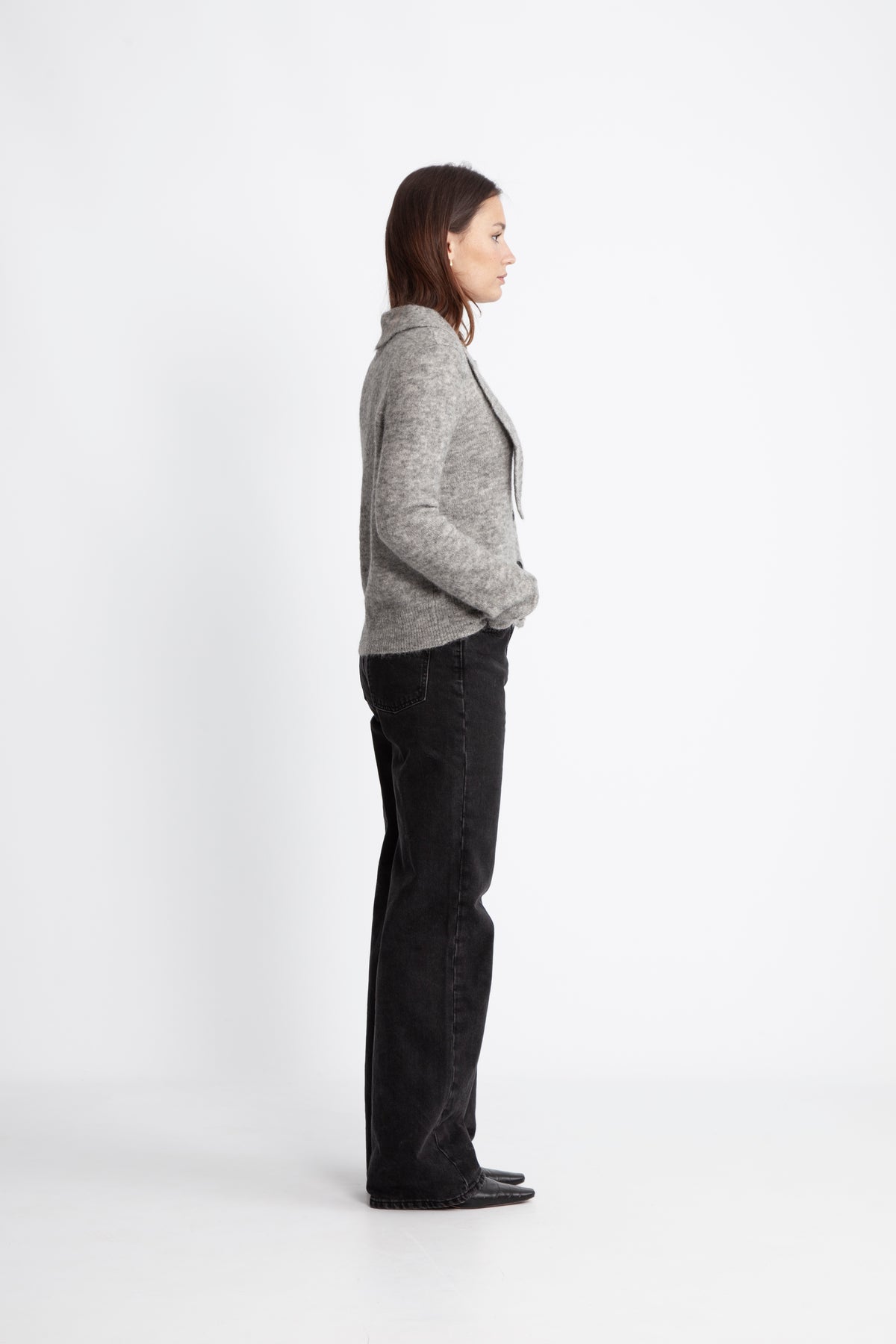 Yassala Ls Tie Neck Knit Cardigan - Medium Grey Melange