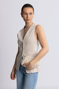 Day Pearl Linen Clutch - Whitecap Gray