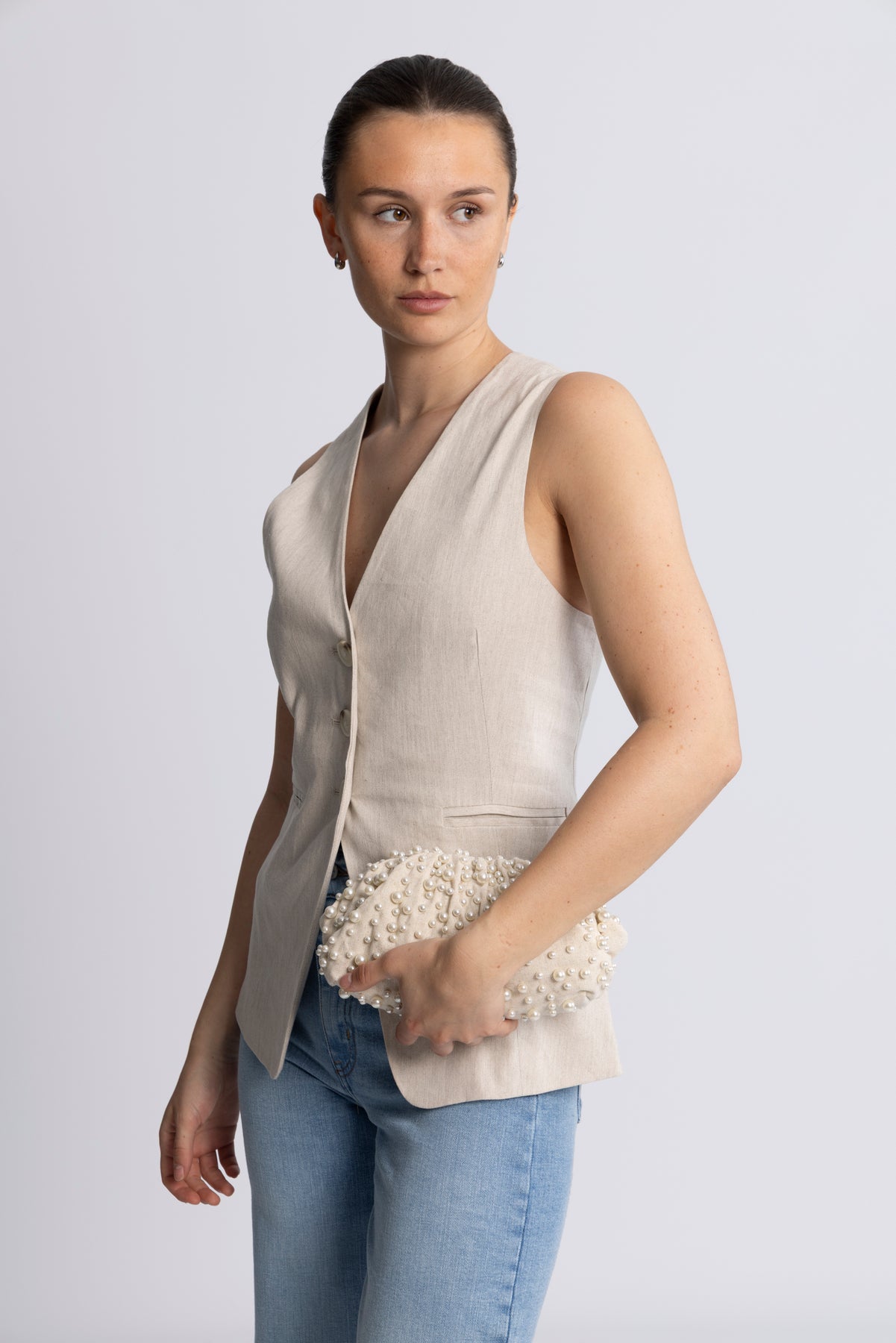 Day Pearl Linen Clutch - Whitecap Gray