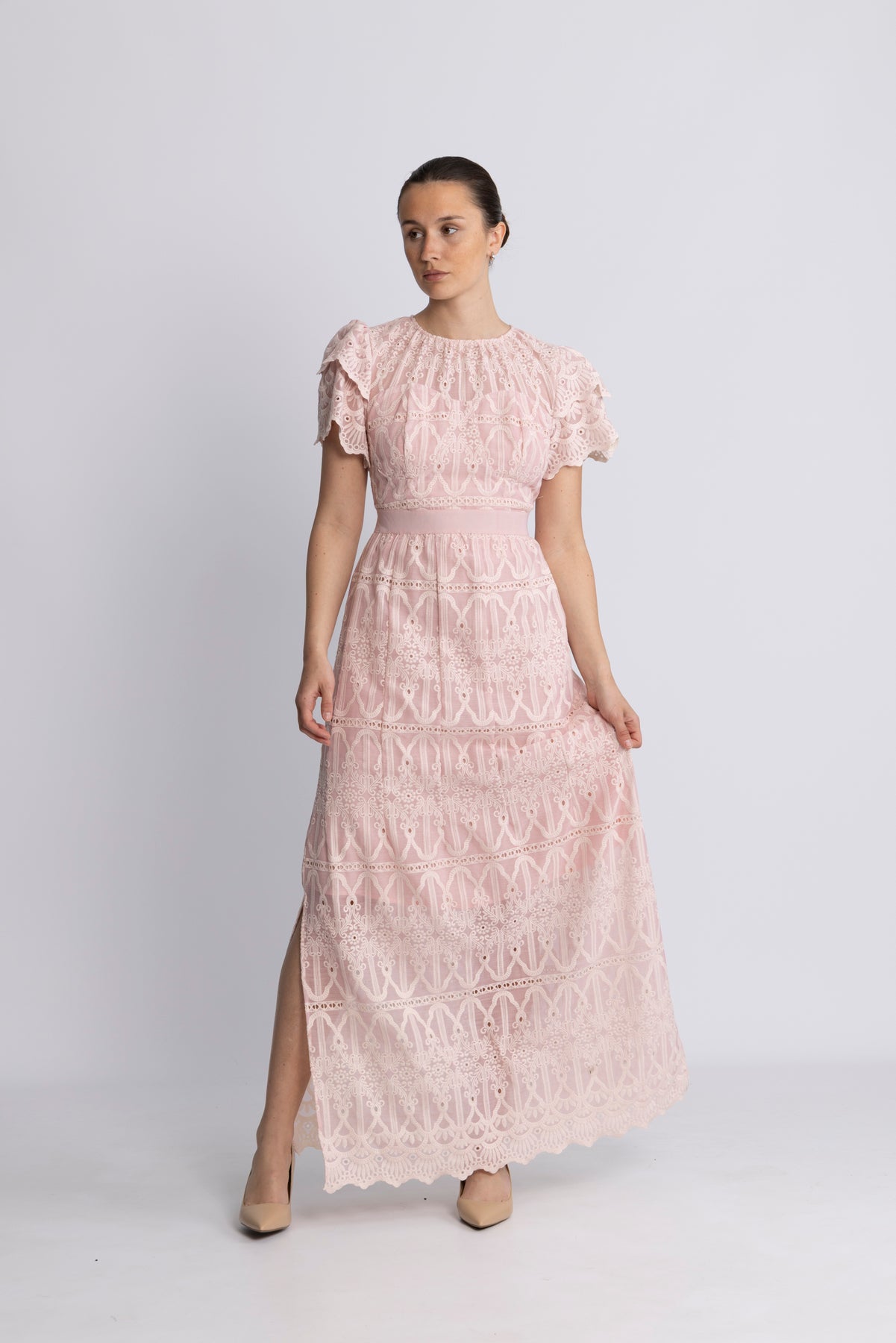 Philine Maxiklänning - Rosa broderi