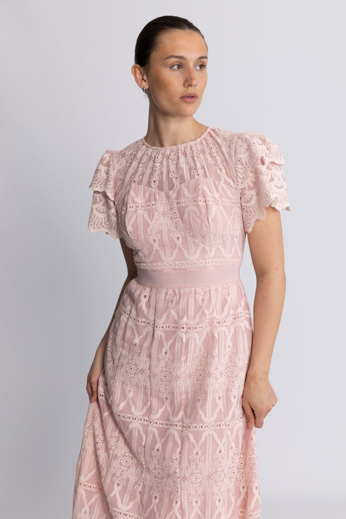 Philine Maxiklänning - Rosa broderi