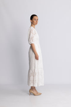Nayacc Anglaise Pleat Dress - White