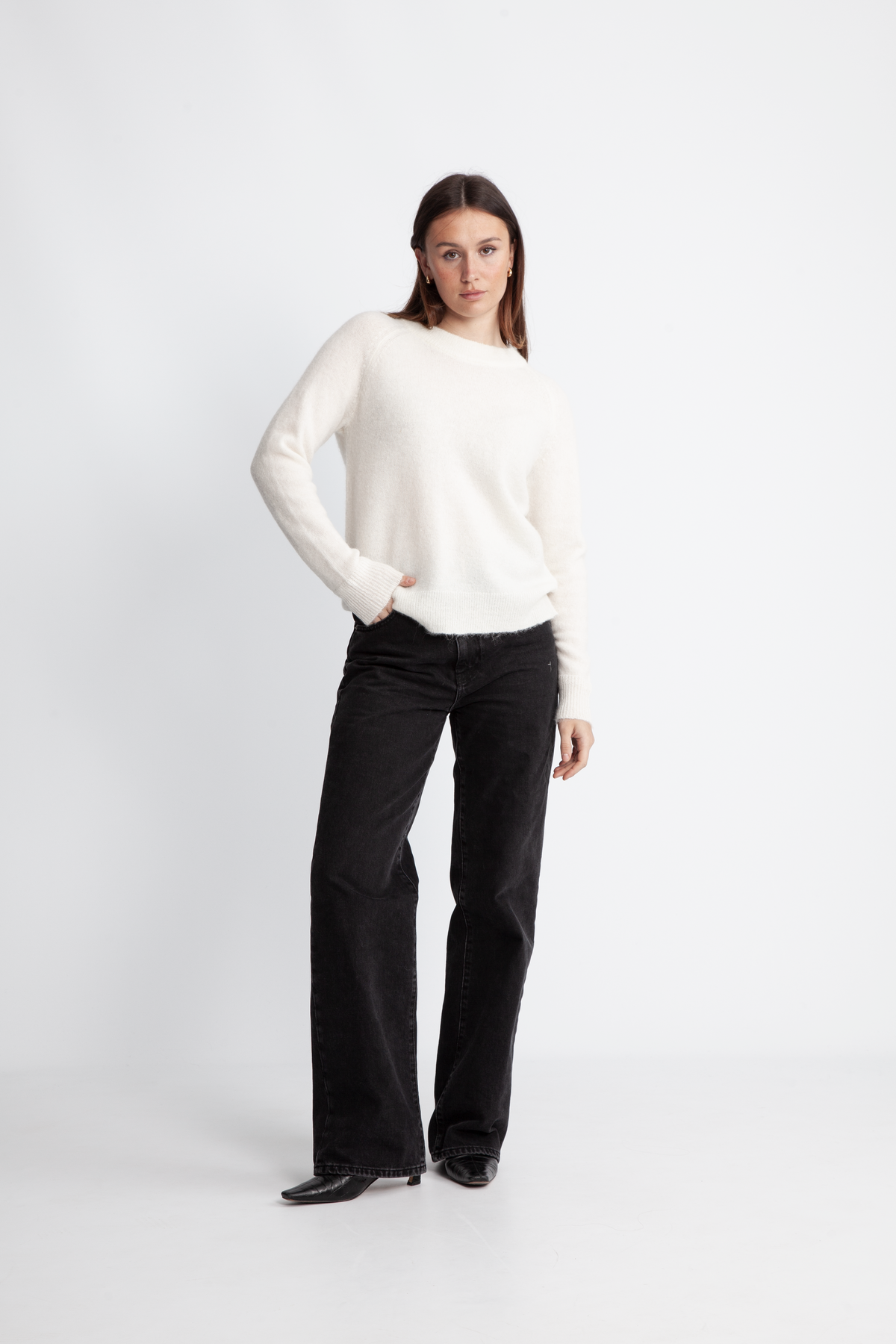 Selected Femme Lulu Ls Knit O-Neck - Snow White Melange