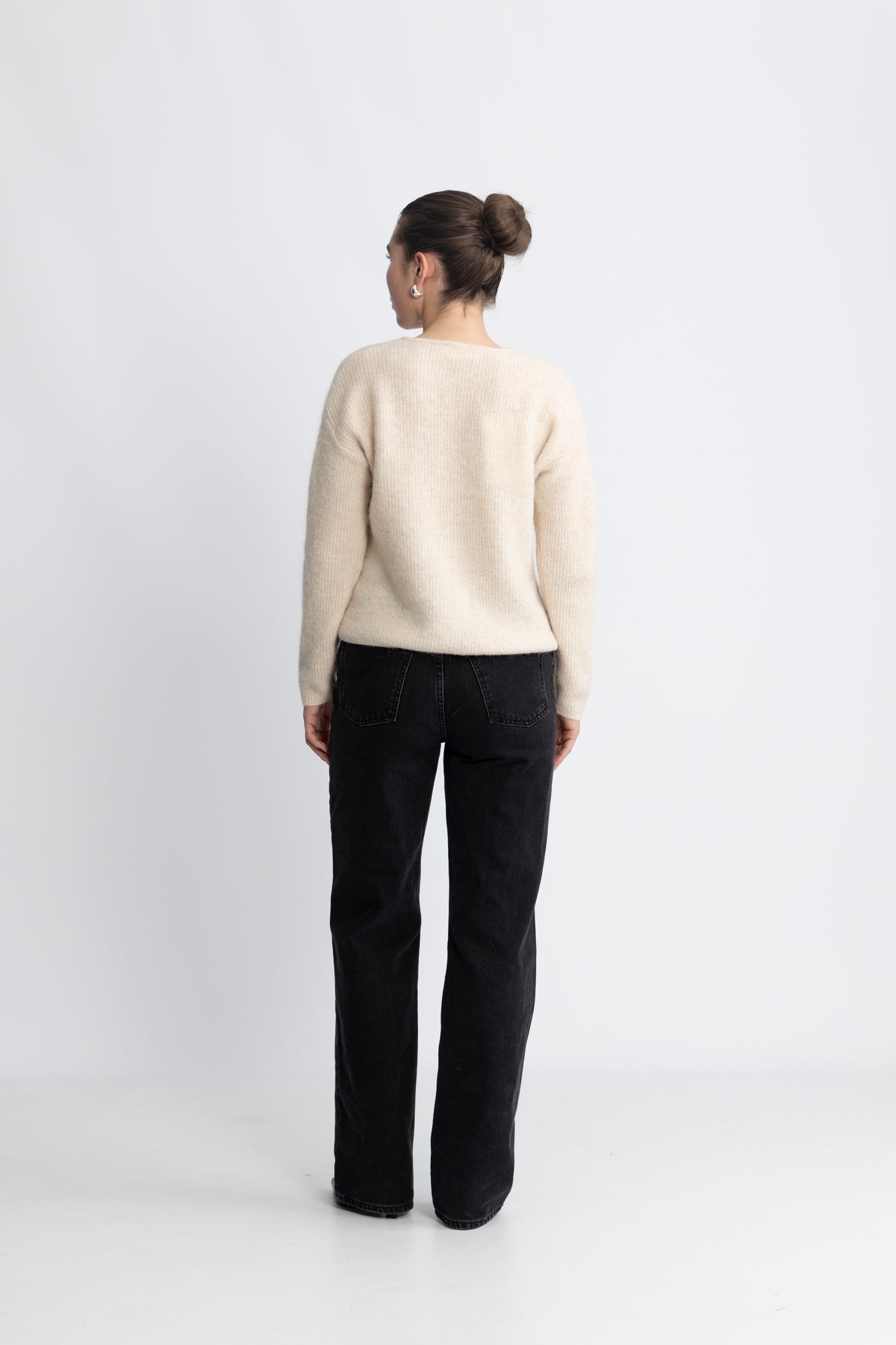 Sia Ras Ls Knit O-Neck Kofta - Birch Melange