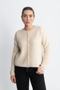 Sia Ras Ls Knit O-Neck Kofta - Birch Melange