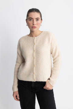Sia Ras Ls Knit O-Neck Cardigan - Birch Melange