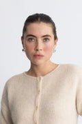 Sia Ras Ls Knit O-Neck Kofta - Birch Melange