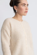 Sia Ras Ls Knit O-Neck Kofta - Birch Melange