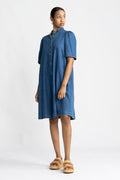 Shayla Ss Shirt Dress - Mid Blue Wash