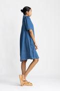 Shayla Ss Shirt Dress - Mid Blue Wash