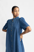 Shayla Ss Shirt Dress - Mid Blue Wash