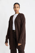 Lulu New Ls Knit Long Cardigan - Coffee Bean Melange
