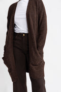 Lulu New Ls Knit Long Cardigan - Coffee Bean Melange