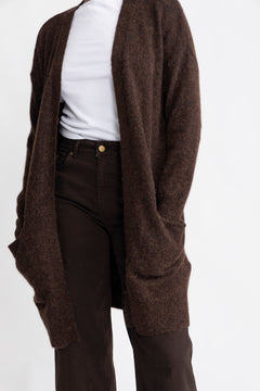 Lulu New Ls Knit Long Cardigan - Coffee Bean Melange