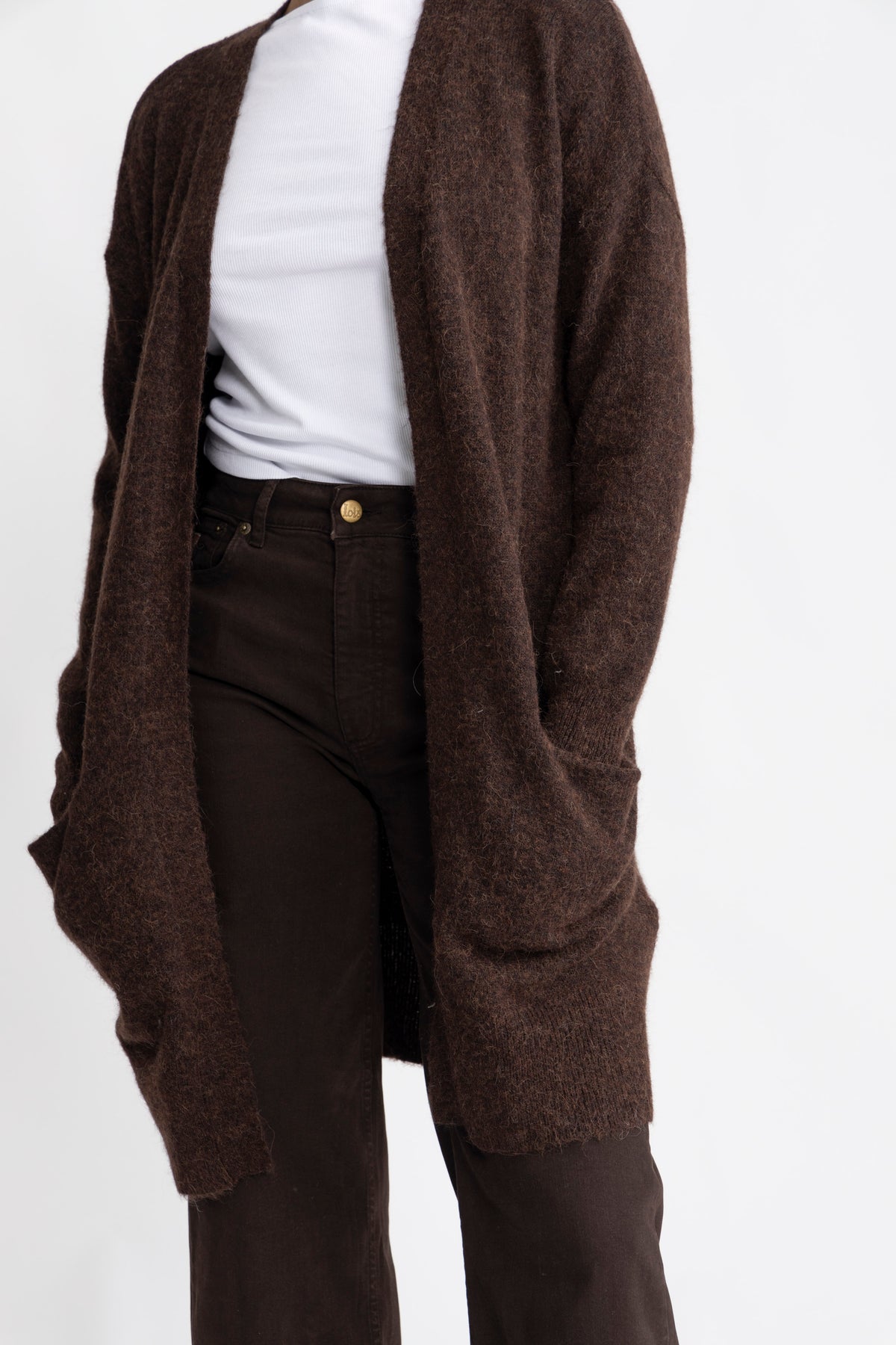 Lulu New Ls Knit Long Cardigan - Coffee Bean Melange