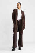 Lulu New Ls Knit Long Cardigan - Coffee Bean Melange