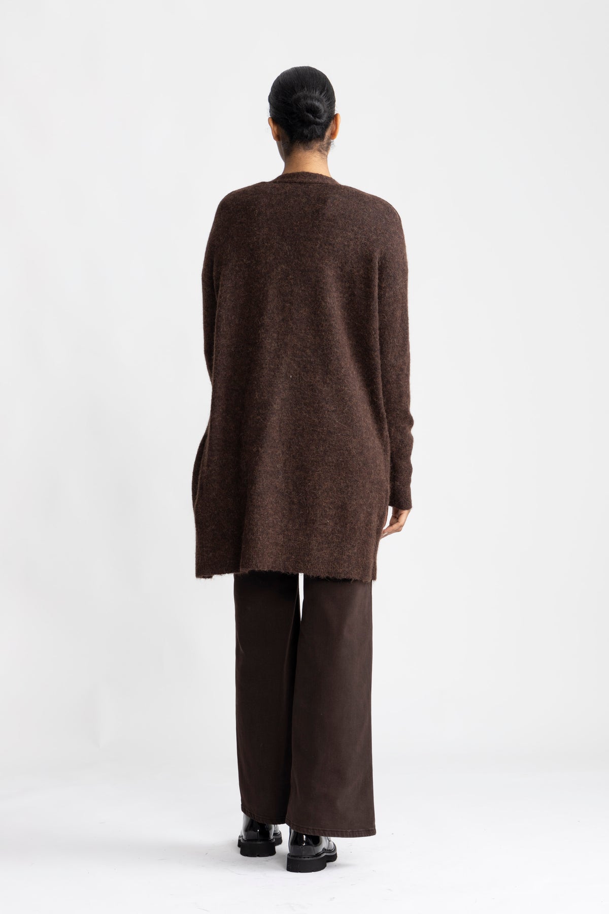 Lulu New Ls Knit Long Cardigan - Coffee Bean Melange