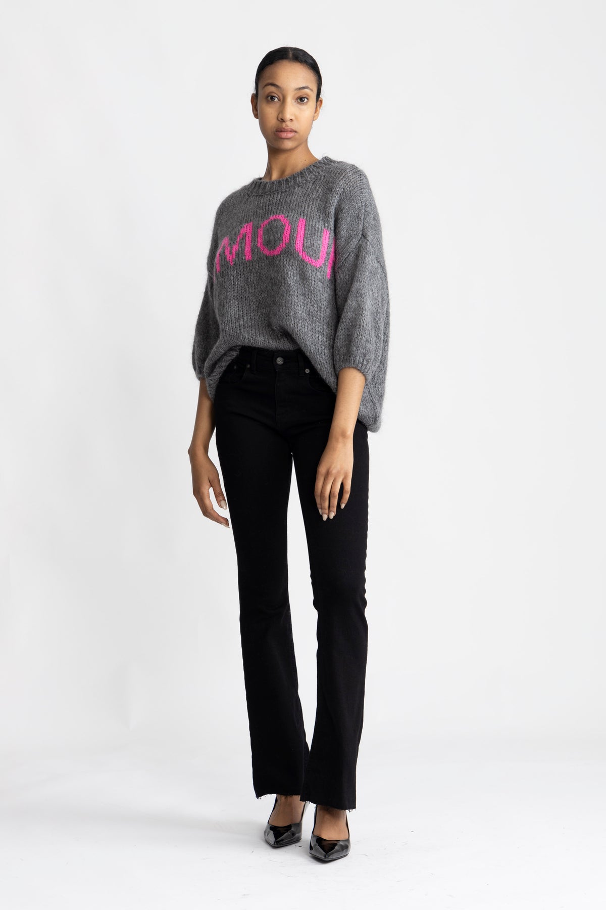 Amour Knit - Dark Grey/Pink
