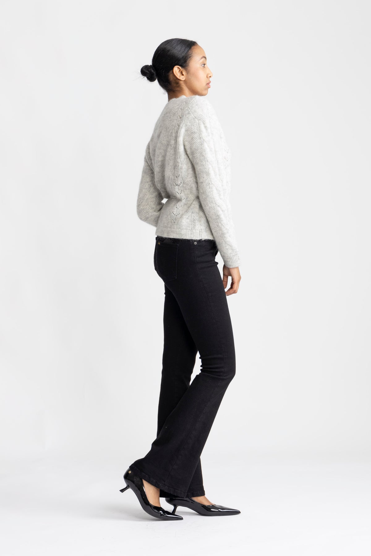 Vera Ls Knit Belt Cardigan - Ljusgrå melange