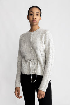 Vera Ls Knit Belt Cardigan - Light Grey Melange