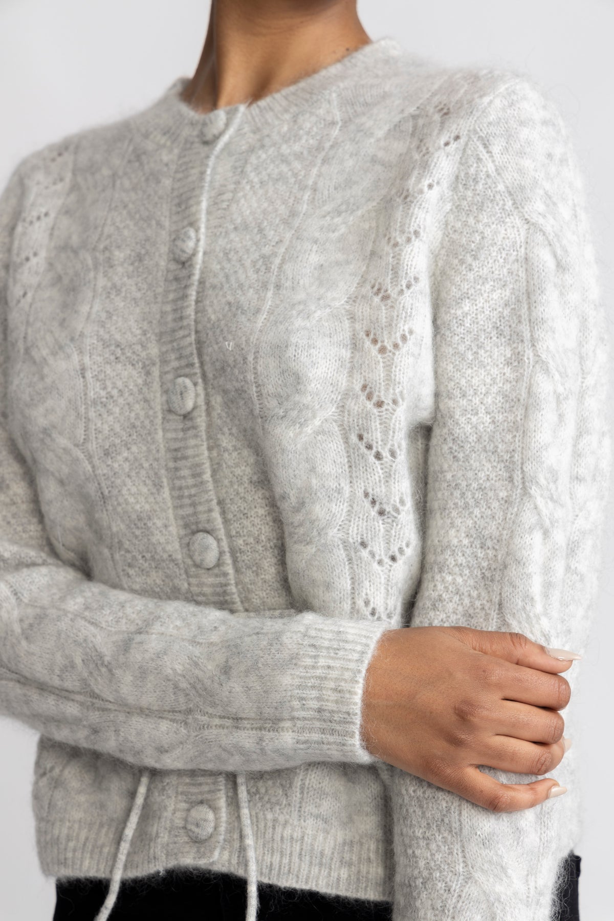 Vera Ls Knit Belt Cardigan - Ljusgrå melange