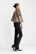 Printed Cotton Open Back Smock Blouse - Leopard