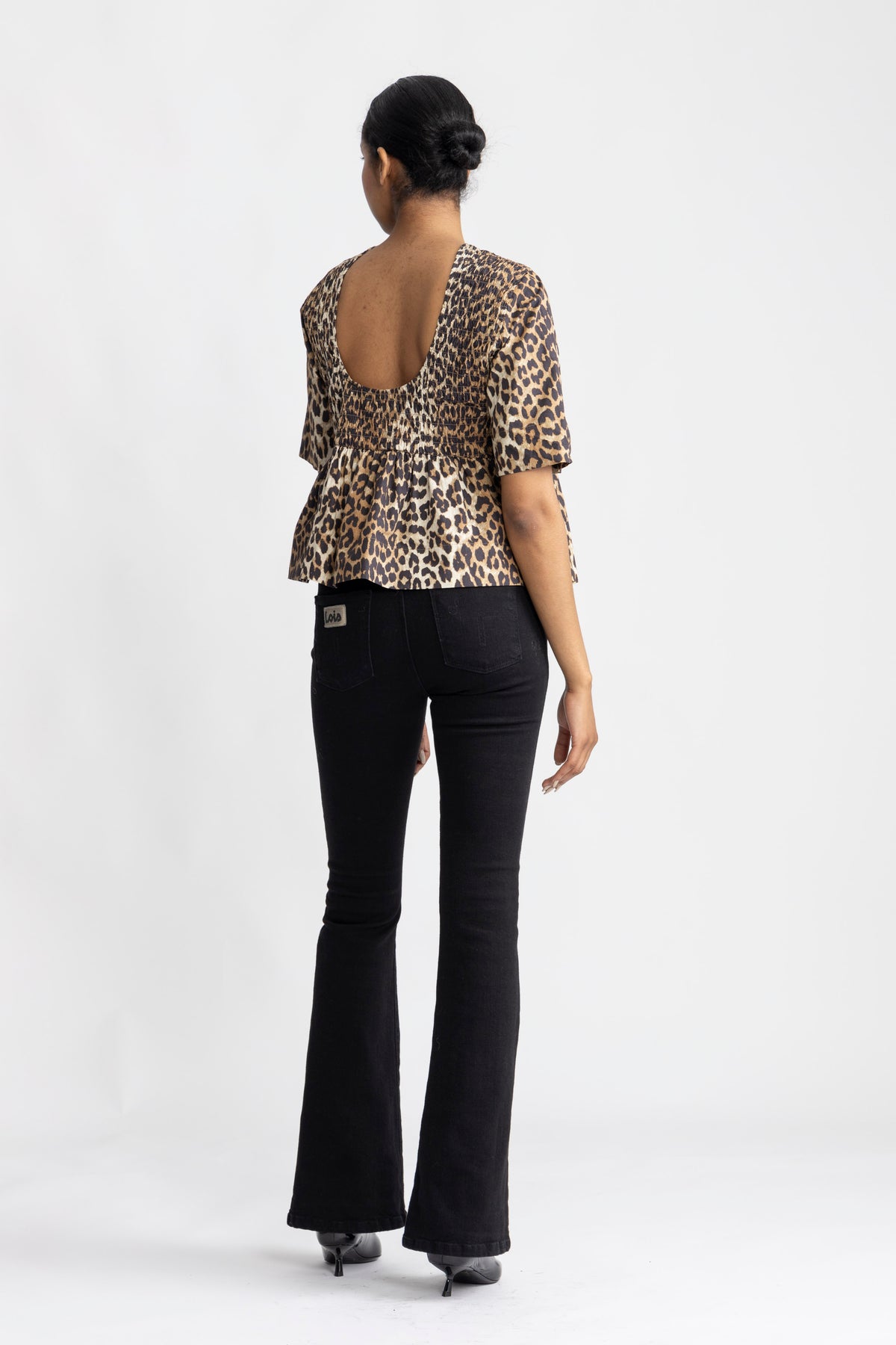 Printed Cotton Open Back Smock Blouse - Leopard