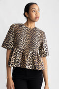 Printed Cotton Open Back Smock Blouse - Leopard