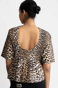 Printed Cotton Open Back Smock Blouse - Leopard