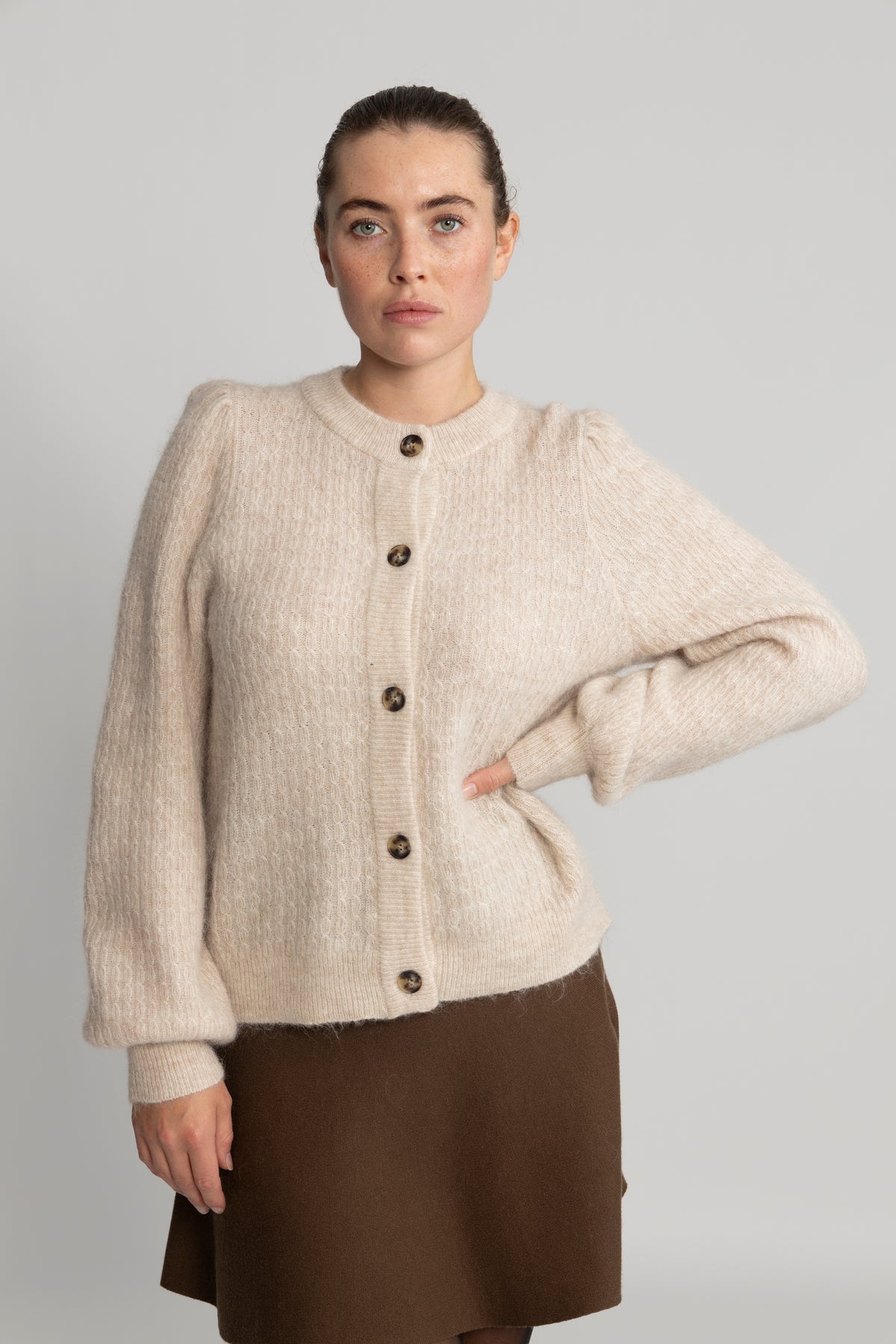 Lulu Ls Structure Knit Cardigan - Birch Melange