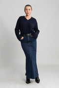 Wide Ribbed Wool V-Neck - Evening Blue