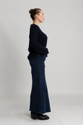 Wide Ribbed Wool V-Neck - Evening Blue