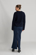 Wide Ribbed Wool V-Neck - Evening Blue
