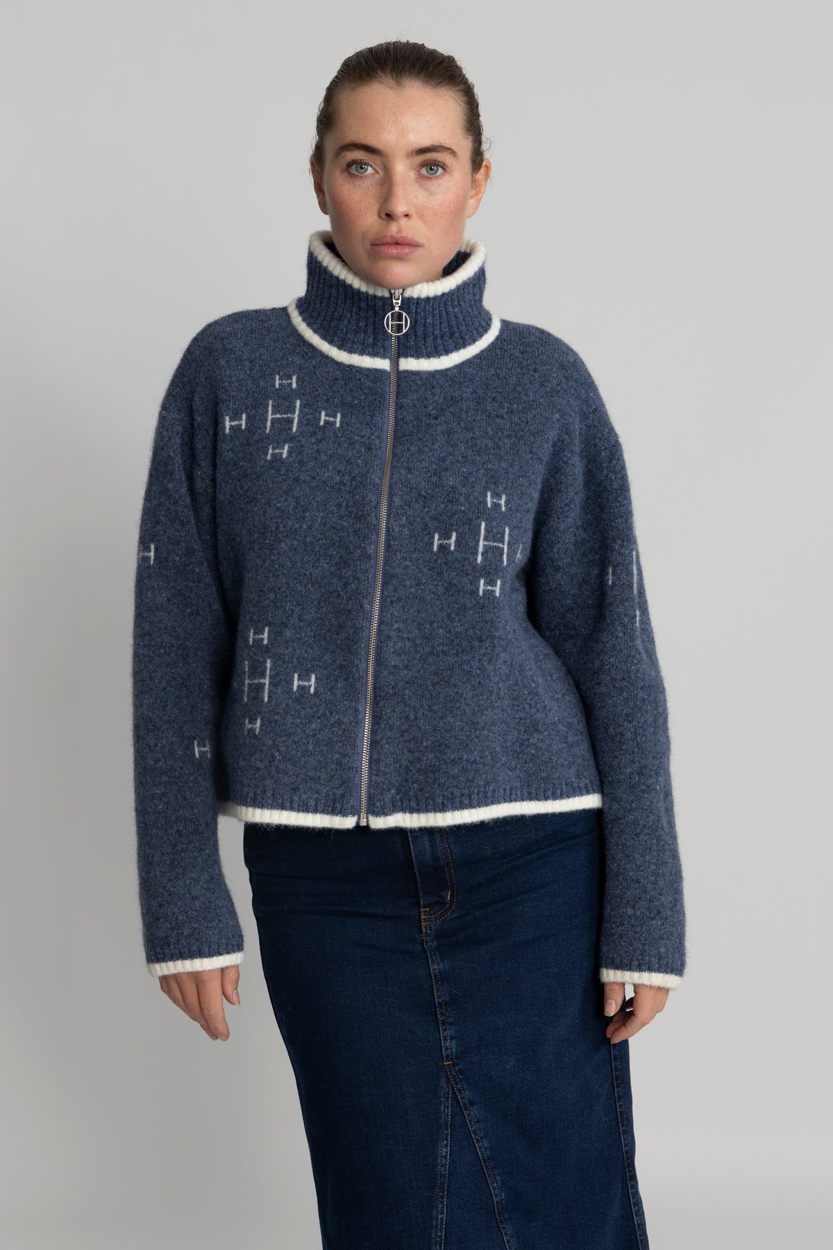 Iben Zip Jacket - Blue With White