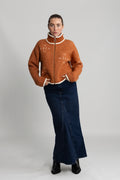 Iben Zip Jacket - Leather Brown With White