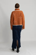 Iben Zip Jacket - Leather Brown With White