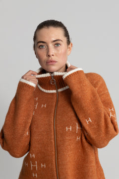 Iben Zip Jacket - Leather Brown With White